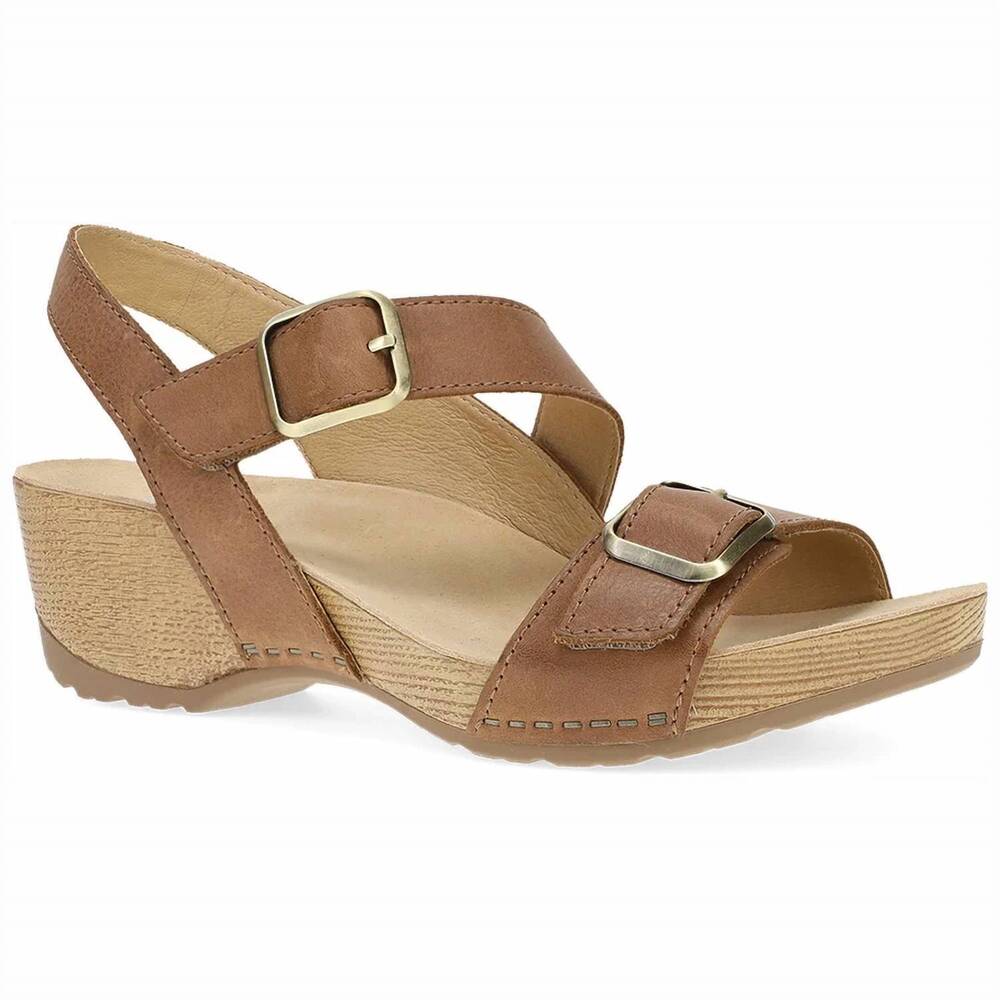 NEW DANSKO women's trinity wedge sandal in tan burnished nubuck